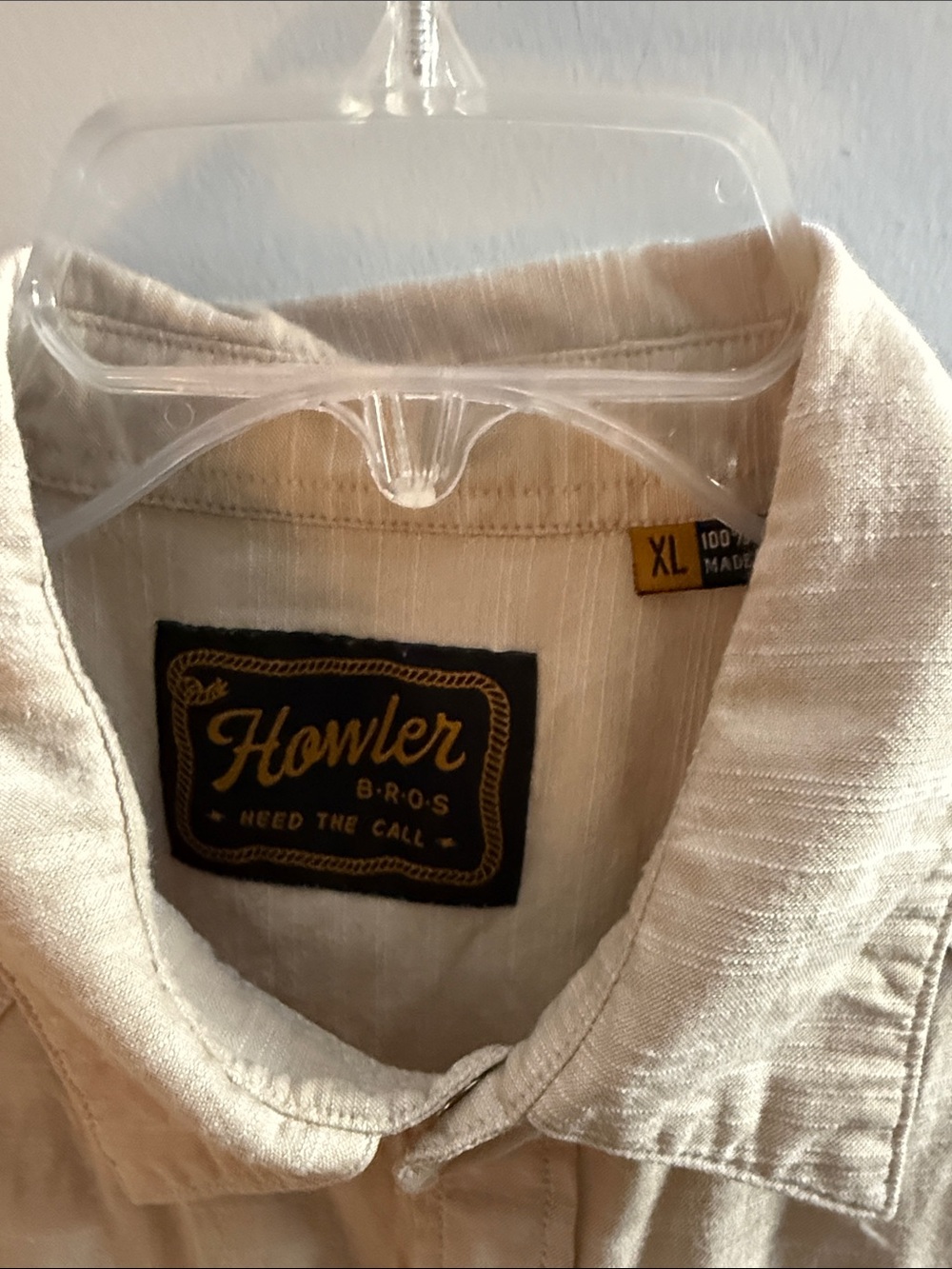 Howler Brothers Beige Short-Sleeve Button-Up Shirt with Sunburst Embroidery - Picture 2 of 6